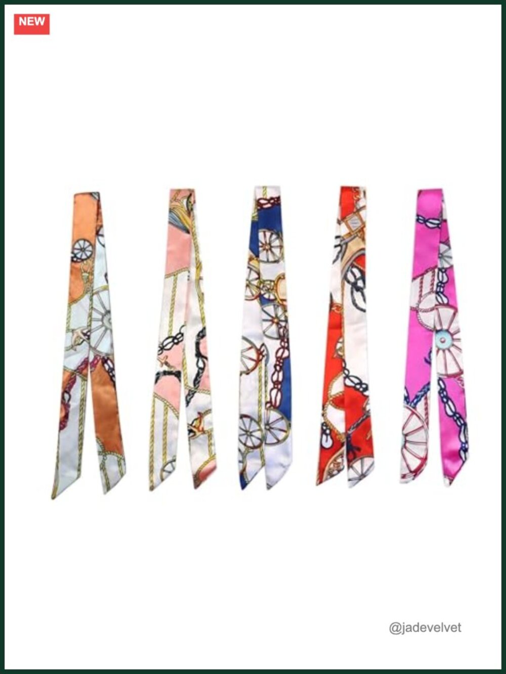 5 Pack Satin Skinny Scarves for Purse Handles, Neck, Hair - Bag Accessories